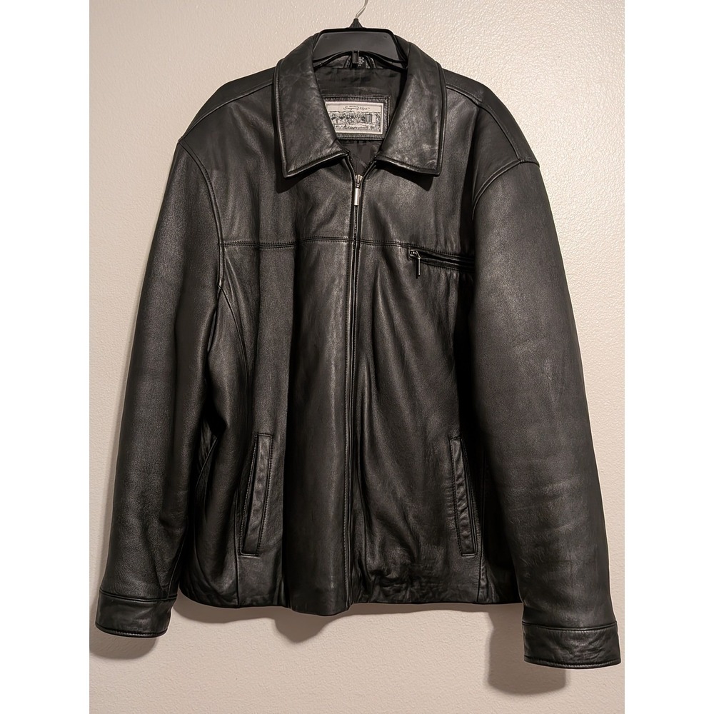 Sawyer of Napa Vintage Black Leather Jacket Mens Zip Front Coat XXL